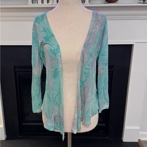 🌊 NIC+ZOE Linen Blend Sheer Open Cardigan | Abstract Print | Size Small